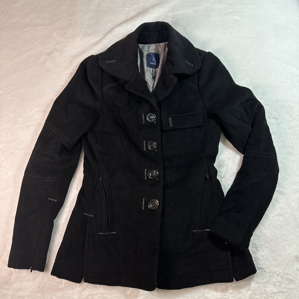 Union Womens Black Wool Jacket‎ Coat Black XS Button Tailored Feminine Lined